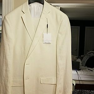 Calvin Klein slim fit white linen suit
